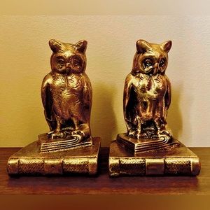Antique Solid Brass Owl Bookends (1950’s Art Deco)